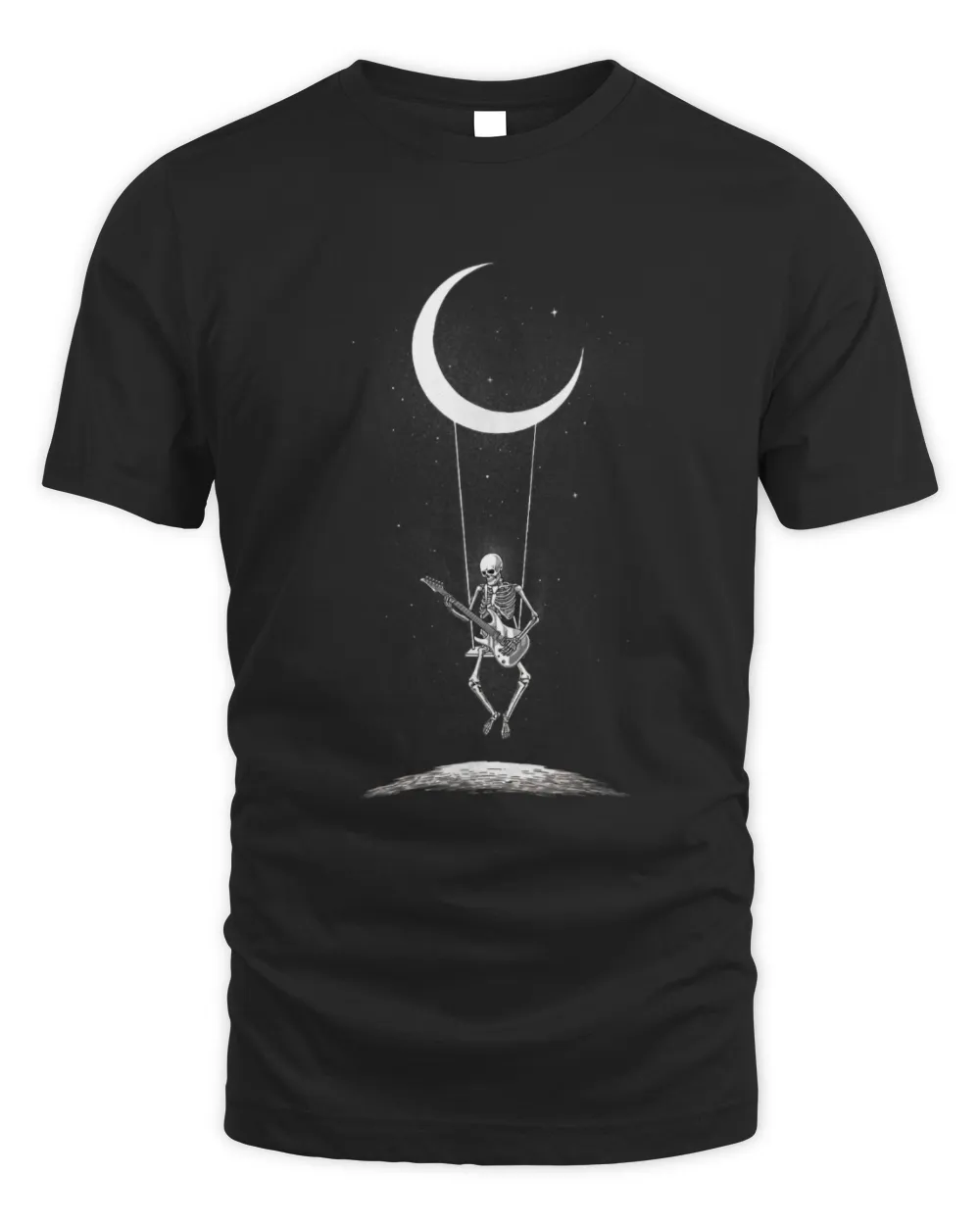 Funny Guitar Happy Halloween Funny Skeleton Playing Guitar Under The Moon Guitarist Unisex Standard T-Shirt black s