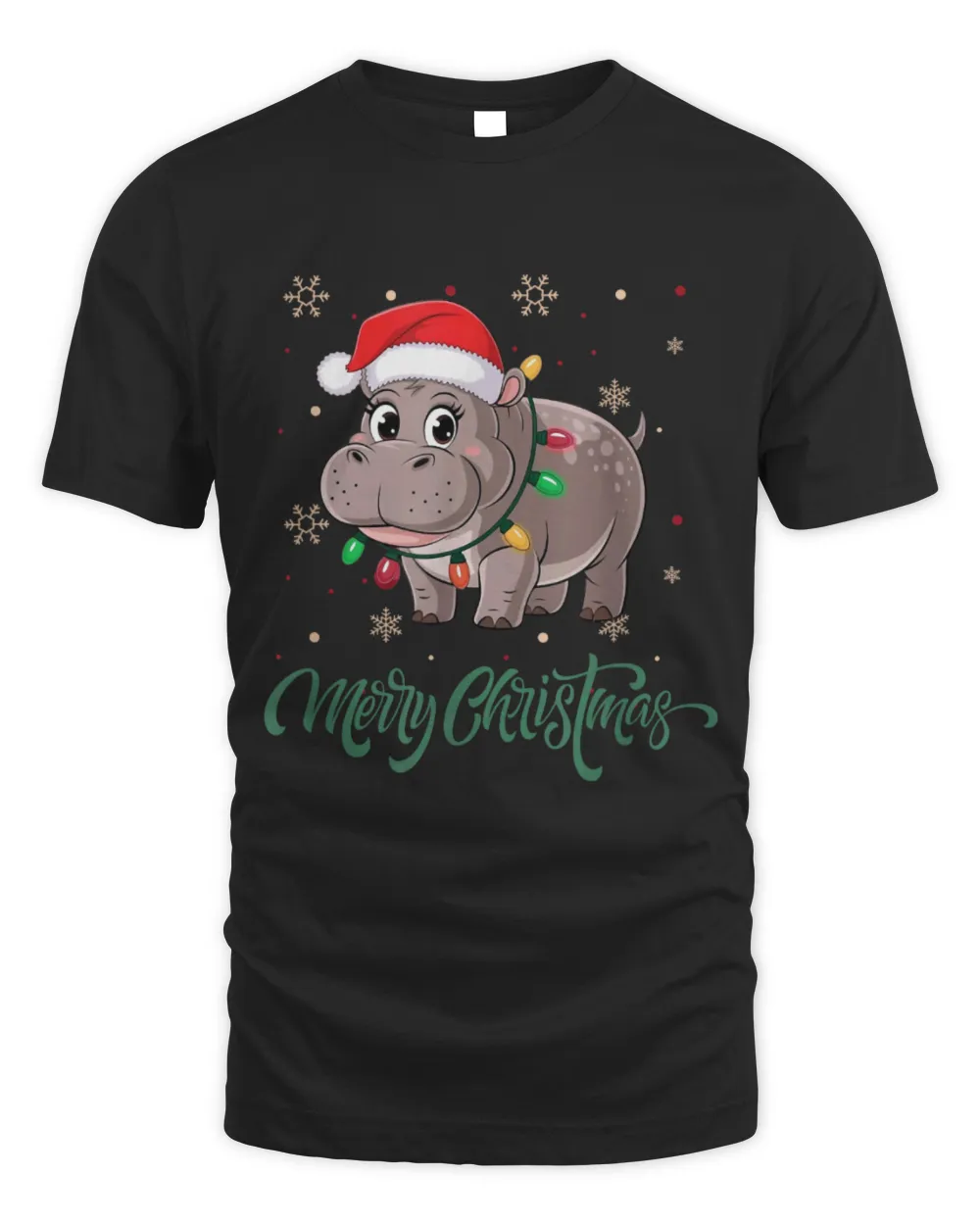 Hippo Pet Cute Moo Deng Hippo Tis The Season Merry Christmas Vibes Unisex Standard T-Shirt black s