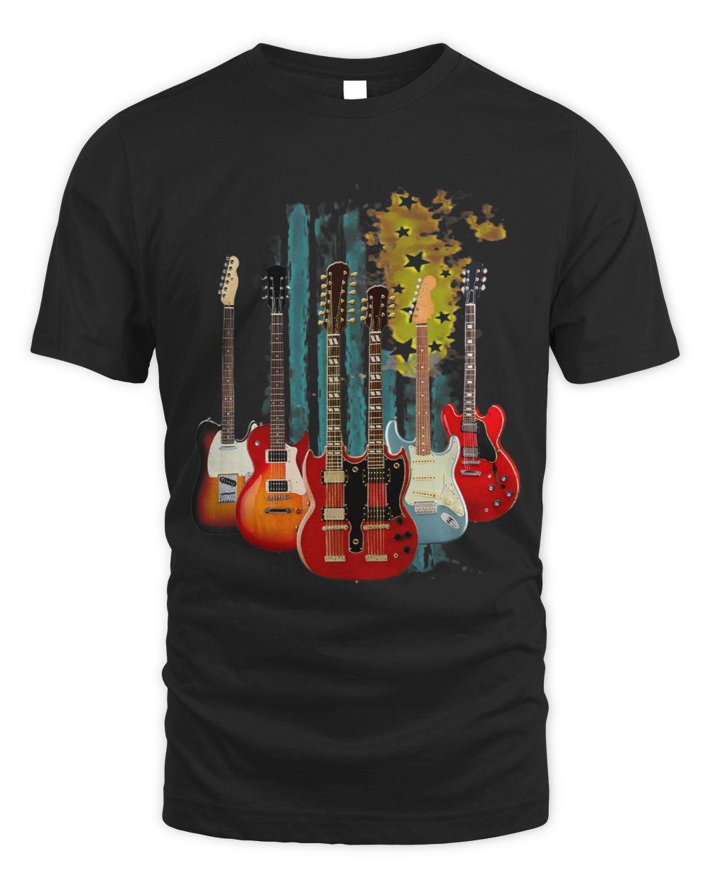 Vintage Guitars American US Flag Unisex Standard T-Shirt black s