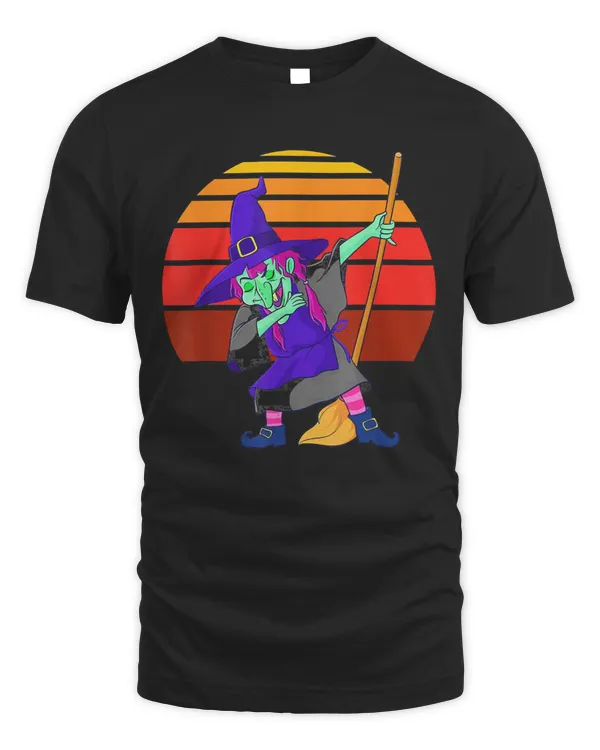 Dabbing Witch Halloween Retro Vintage Moon Women Girls T-Shirt