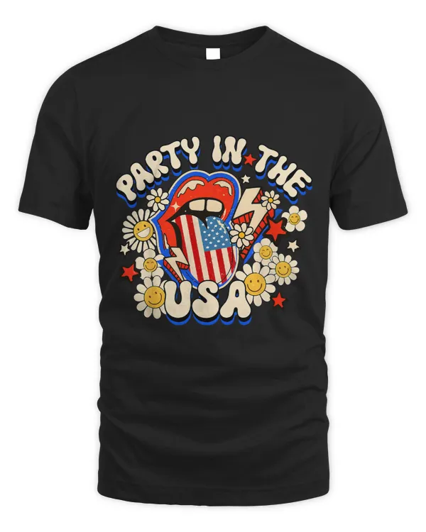 Part InThe USA Retro Flower 4th Of July USA Lip Patriotic