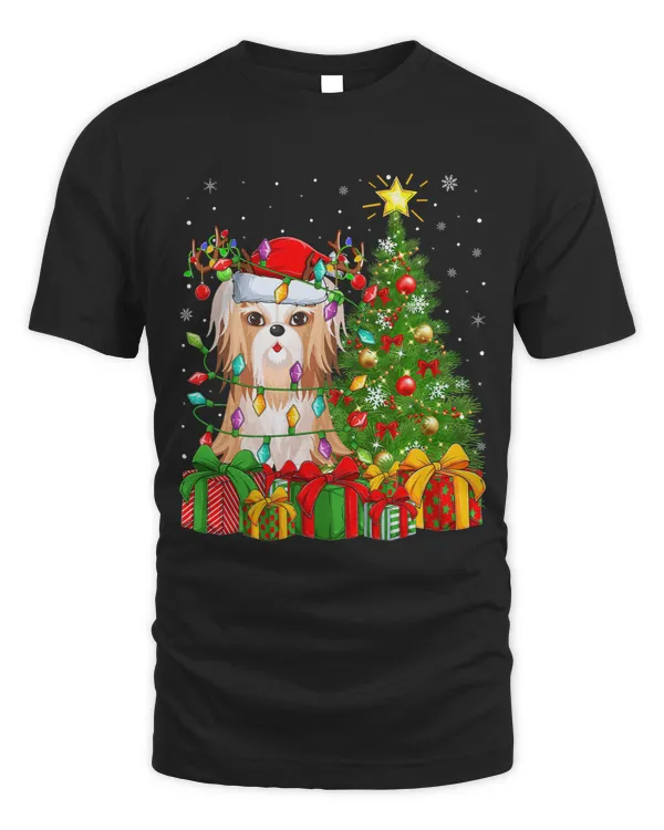 Xmas Holiday Lights Santa Shih Tzu Dog Christmas Tree