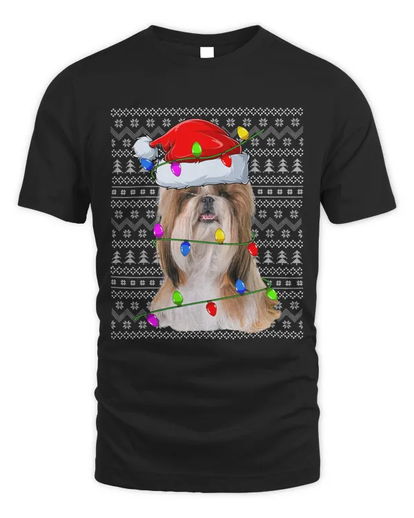 Xmas Lighting Ugly Santa Shih Tzu Dog Christmas