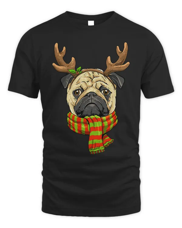 Pug Christmas Reindeer Antlers Dog Xmas