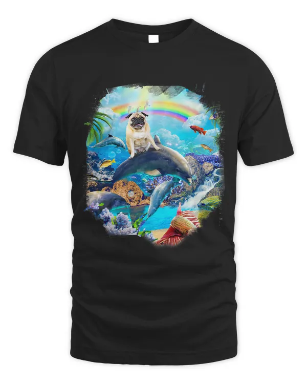 Dog Pug Riding Dolphin Rainbow Dolphins 1