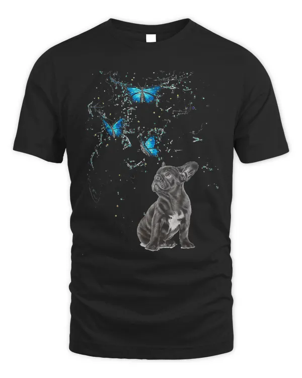 cute puppy pug dog starring at butterflies cute dog art