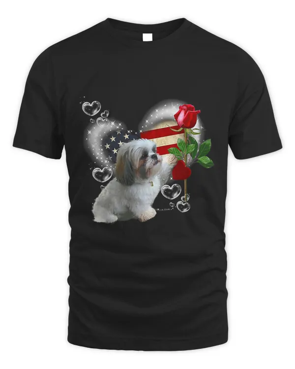 Shih Tzu American Flag Heart Rose Flower 2Shih Tzu Lover