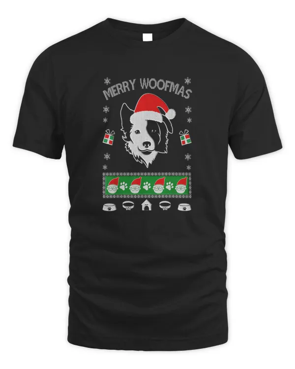 Border Collie Ugly Christmas Tee Shirt V