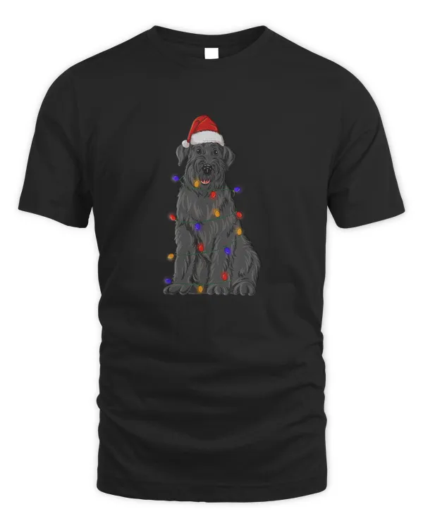 Bouvier Des Flandres Dog Wearing Christmas Hat Lights