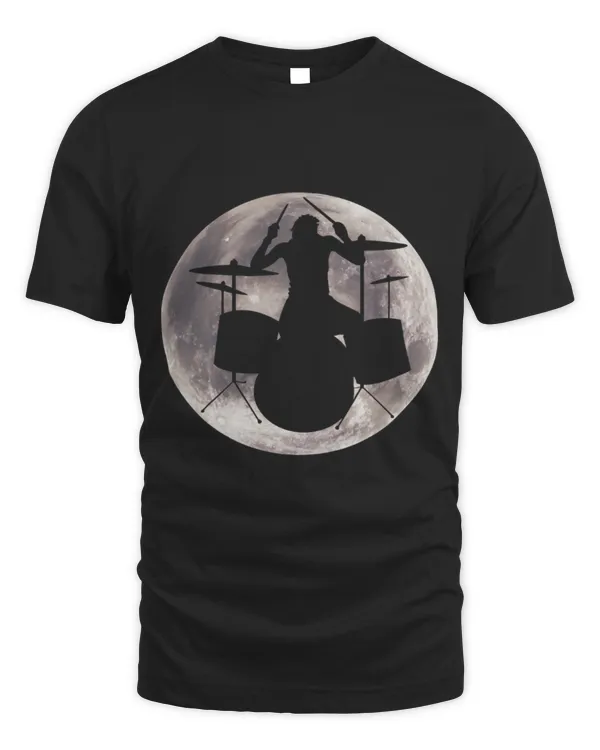 Funny Drummer s Silhouette Drums in front of the full moon