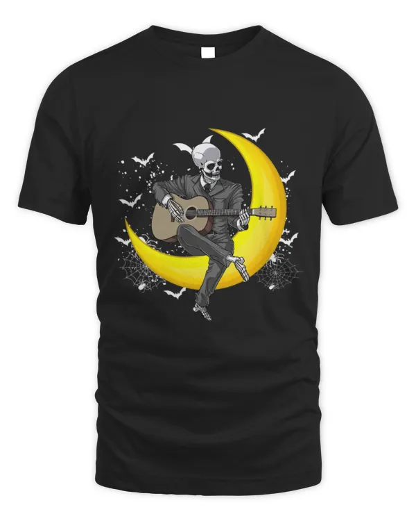 Funny Guitar Vintage Funny Skeleton Guitar Music Player Moon Halloween