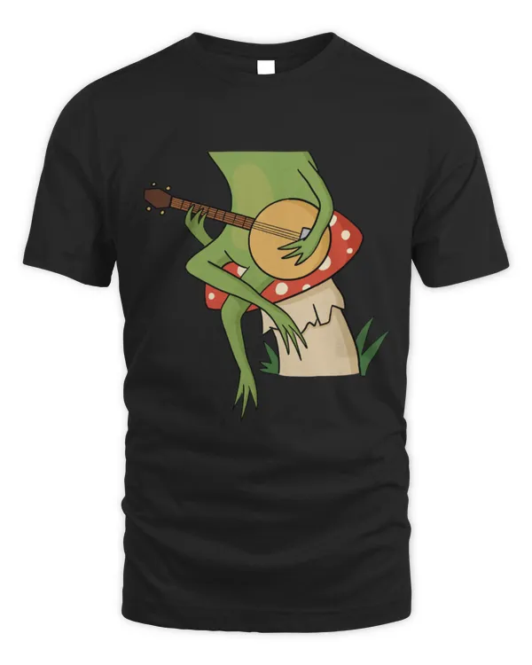 Funny Guitar Green Frog playing guitar sitting on a mushroom Carnival