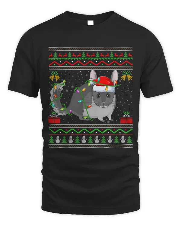 Chinchilla Mammal Xmas Lights Ugly Sweater Style Santa Chinchilla Christmas