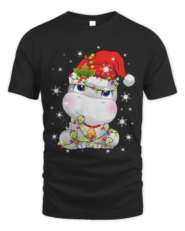 Hippo Pet Cute Santa Claus Hippo Xmas Tree Lights Merry Christmas Boys