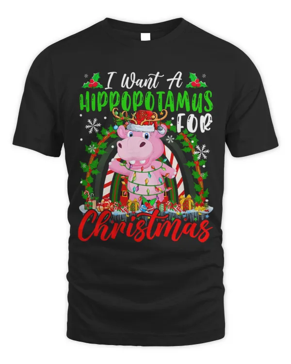 Hippo Pet I Want A Hippopotamus For Xmas Santa Reindeer Hippo Rainbow