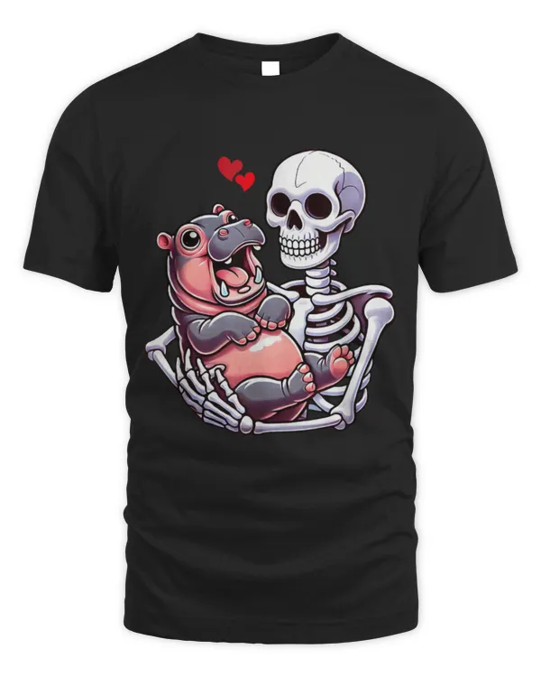 Hippo Pet Skeleton Holding Moo Deng Thai Baby Hippo