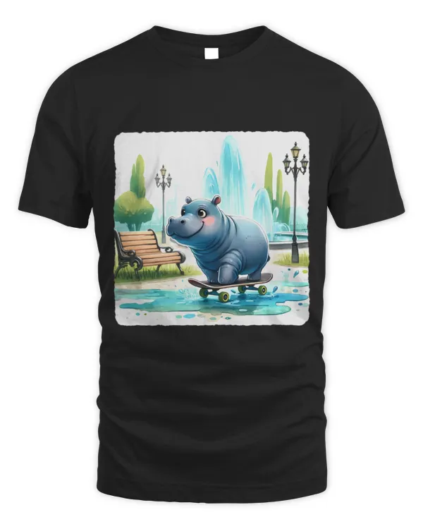 Hippo Pet Skateboarding In City Park Skateboard Skateboarder