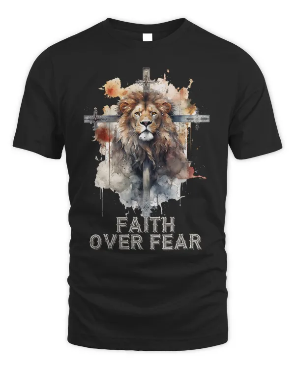 Lion Pet Faith Over Fear Christian Lion Cross Graphic Art Design 1