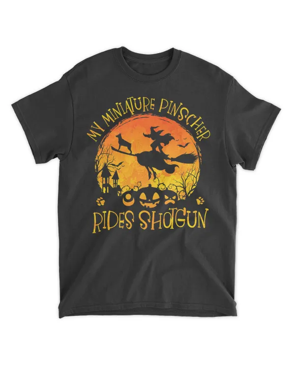 Miniature Pinscher Rides Shotgun Halloween Women Dog Lover T-Shirt