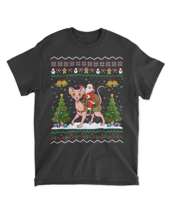 Ugly Sphynx Cat Xmas Gift Santa Riding Sphynx Cat Christmas Sweatshirt