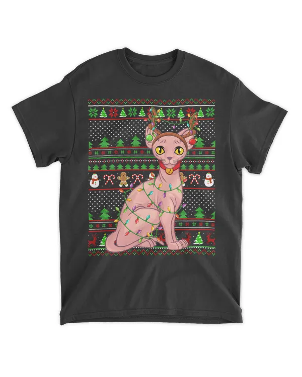 Ugly Xmas Sweater Style Lighting Sphynx Cat Christmas Sweatshirt