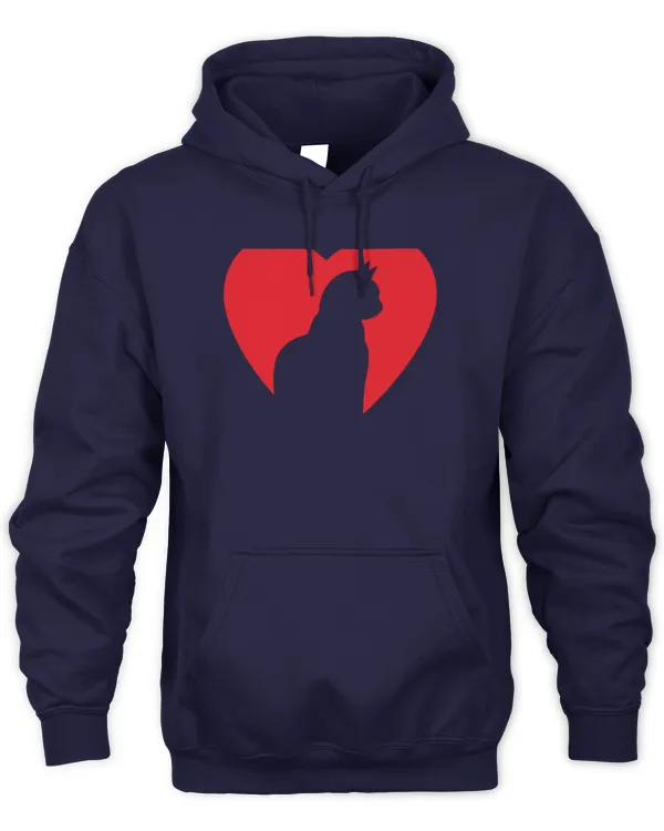 Valentine Cat Silhouette Red Heart Cute Love Valentines Day Long Sleeve