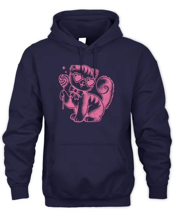 Valentine's Day Kitten with Heart Lollipop Cute Cat Long Sleeve