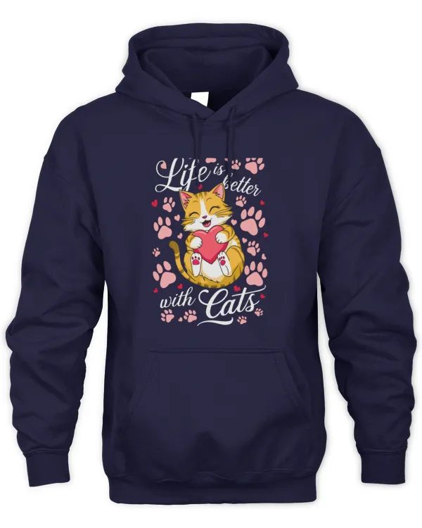 Womens Valentine's Cat Lover Life Is Better With Cats Kitten Long Sleeve