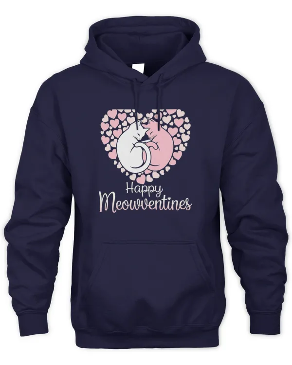 Valentine's Day Romantic Cat Couple Pink White Hearts Design Long Sleeve