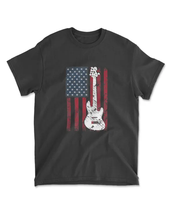 American Guitar T Shirt Funny US Flag Music Player Gifts Tee T-Shirt
