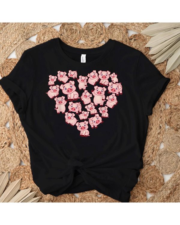 Pig Shirts Heart Shape Poses Cute Pig T-Shirt