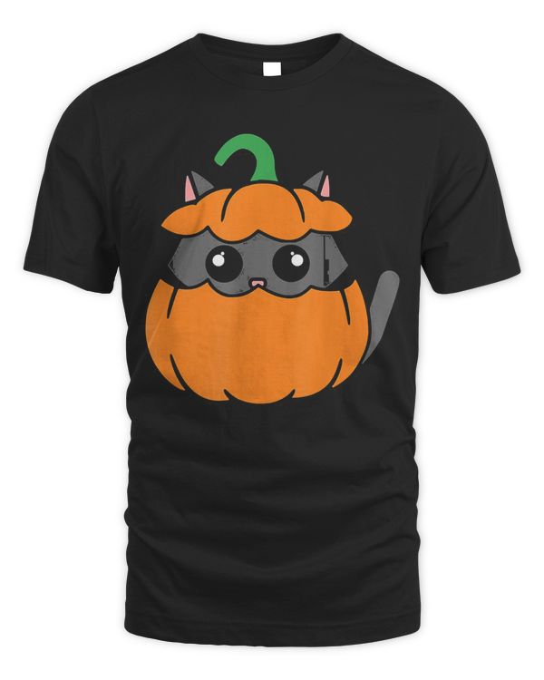 Cute Cat Orange Pumpkin - Kitty October Fall Halloween T-Shirt