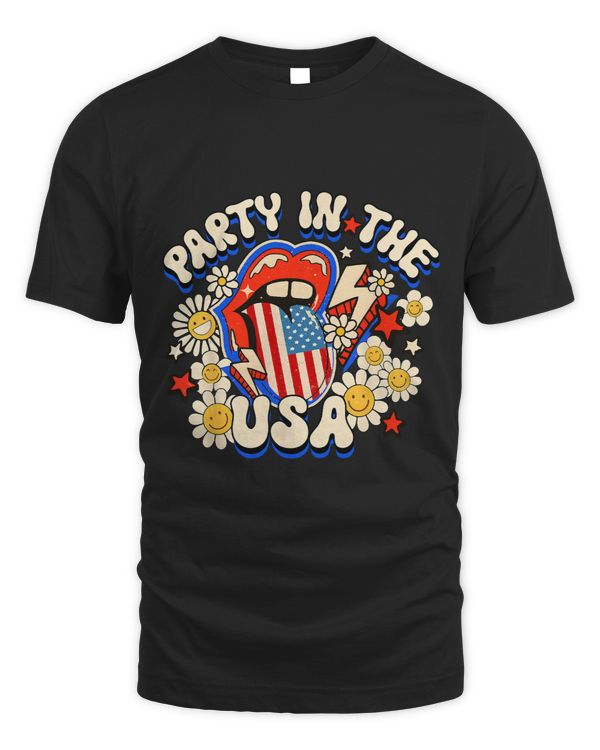 Part InThe USA Retro Flower 4th Of July USA Lip Patriotic
