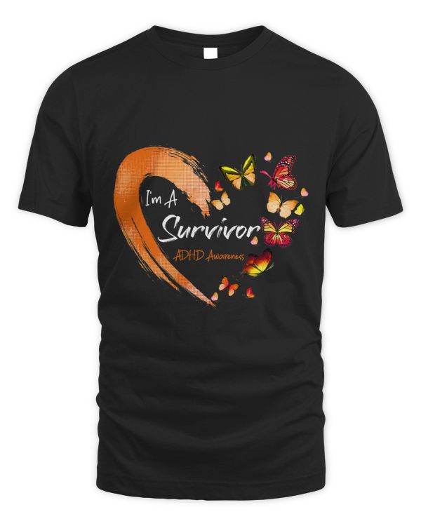 ADHD Awareness Womens Im A Survivor ADHD Awareness Orange Butterfly Heart