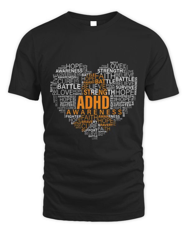 ADHD Awareness words cloud heart support proud ADHD warrior
