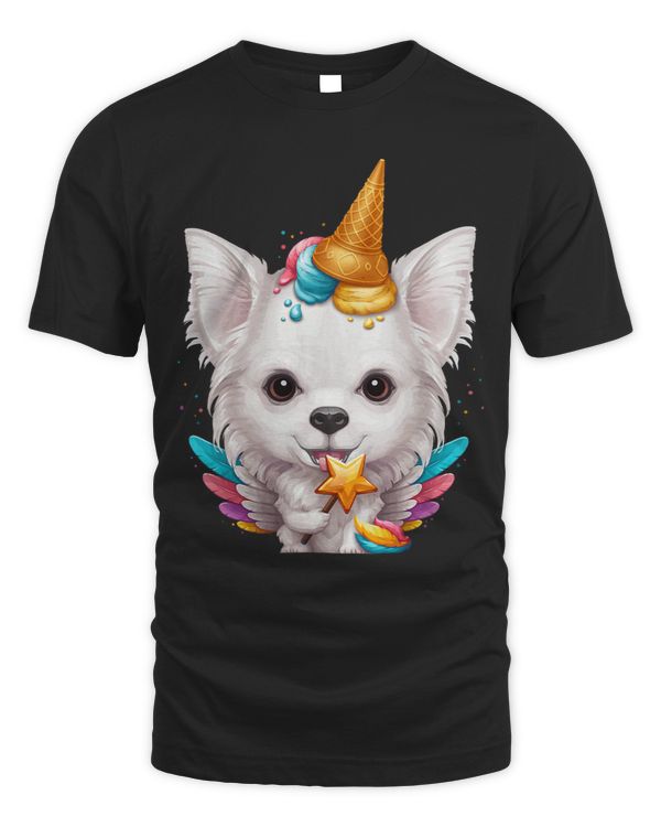 White Long Coat Chihuahua Ice Cream Unicorn
