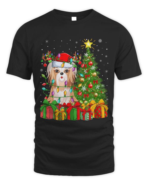 Xmas Holiday Lights Santa Shih Tzu Dog Christmas Tree