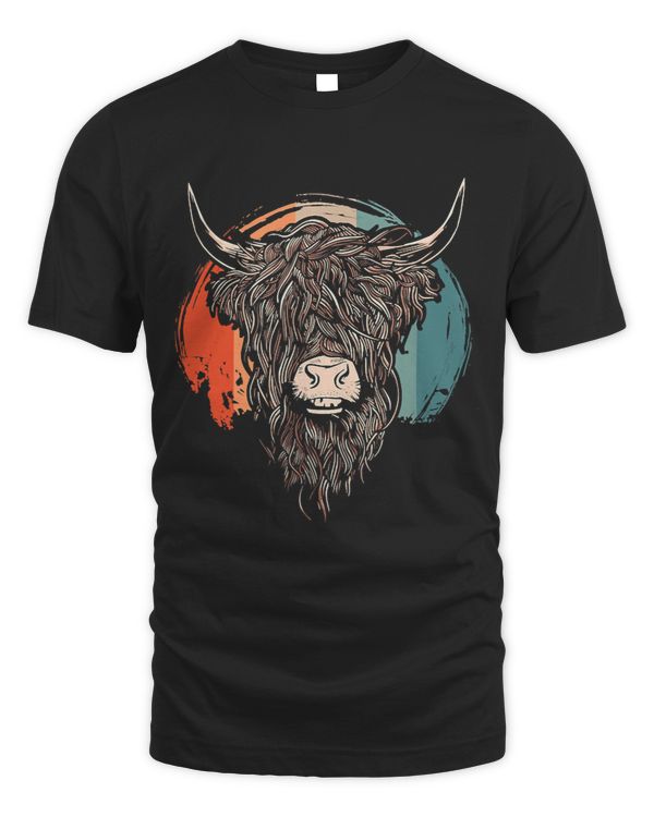 Vintage Retro Scottish Highlands Cow Hairy Cow Cattle Farmer