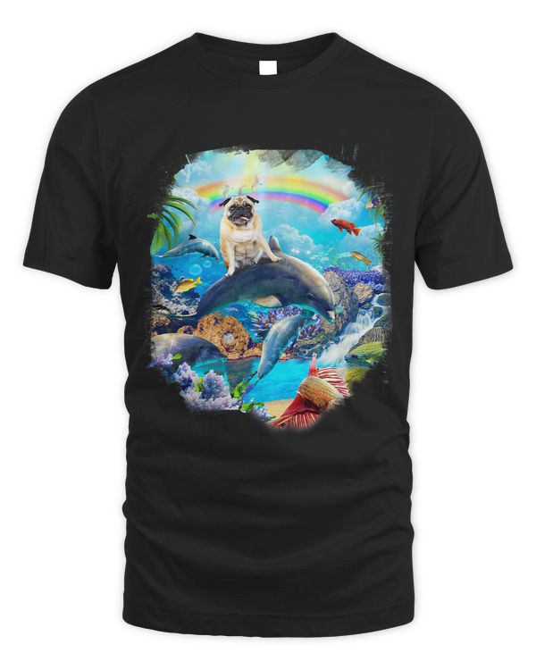 Dog Pug Riding Dolphin Rainbow Dolphins 1