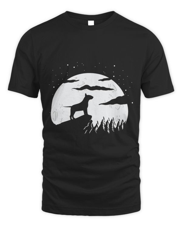 Bull Terrier Howls Moon an Funny Bully Motif