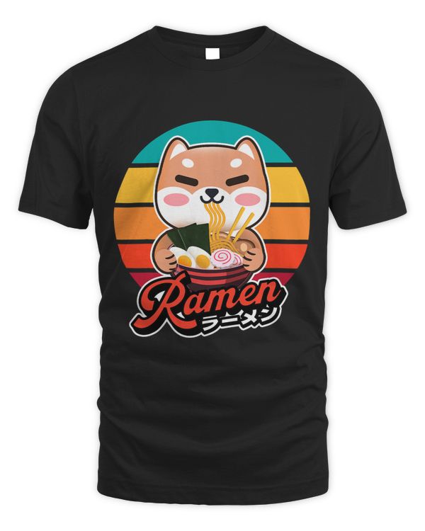 Cute Shiba Inu Eating Ramen Retro Sun Shiba Lover Funny