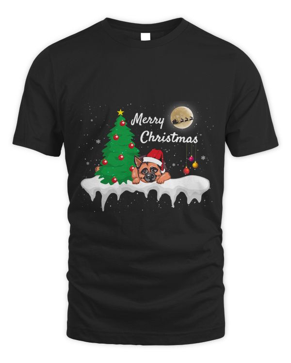 German Shepherd Dog Christmas Tree Santa Hat Reindeer Moon