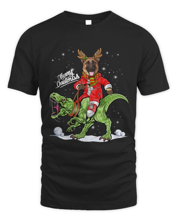German Shepherd Dog Riding Dinosaur Christmas Family