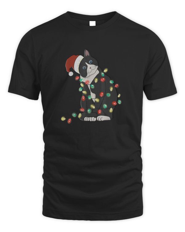 Black Cat Christmas Lights Cat Lover Funny Xmas V