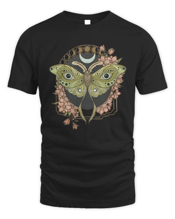 Luna Moth T-Shirt, Wildflower Celestial Cottagecore Shirt, Mystical Moon Phase Top, Witchy Cute Boho Flower Tee