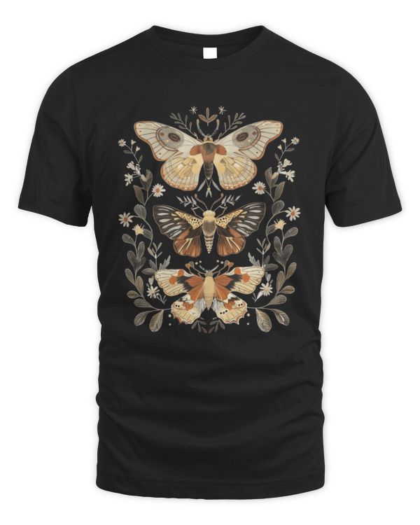 Floral Moth Shirt, Cottagecore T-shirt, Vintage Top Bug Shirt, Insect Shirt, Goblincore Clothing Fairycore Shirt, Dark Academia Shirt