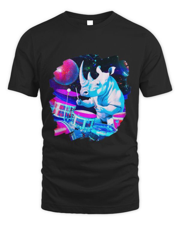Funny Drummer Rhino Gift Playing Drums in Space Outer Space Music Rhino 1