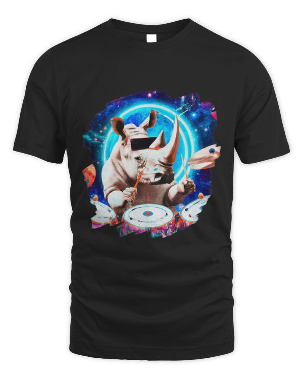 Funny Drummer Rhino Gift Playing Drums in Space Outer Space Music Rhino