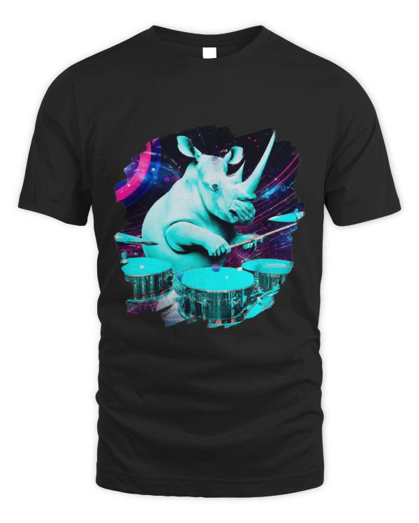 Funny Drummer Rhino Gift Playing Drums in Space Outer Space Music Rhino22