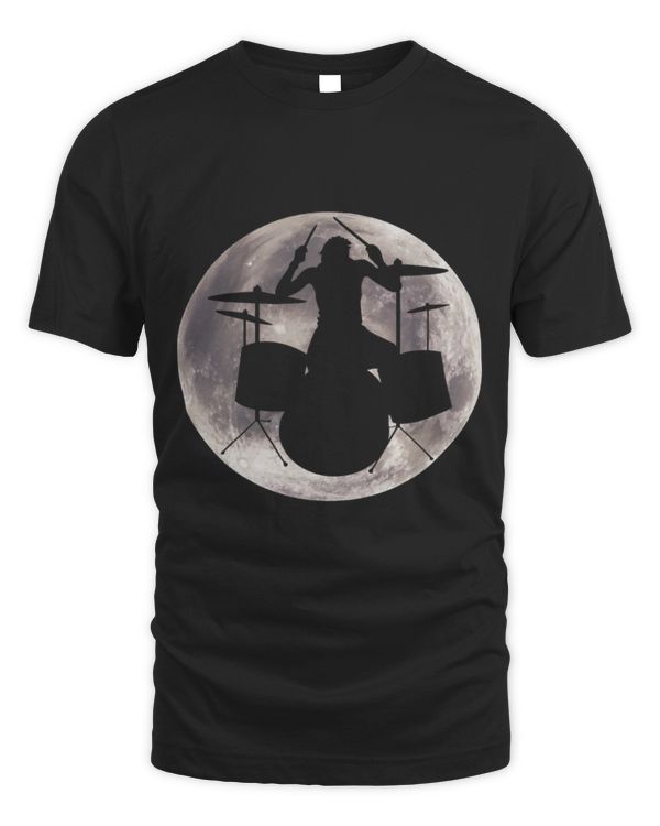 Funny Drummer s Silhouette Drums in front of the full moon